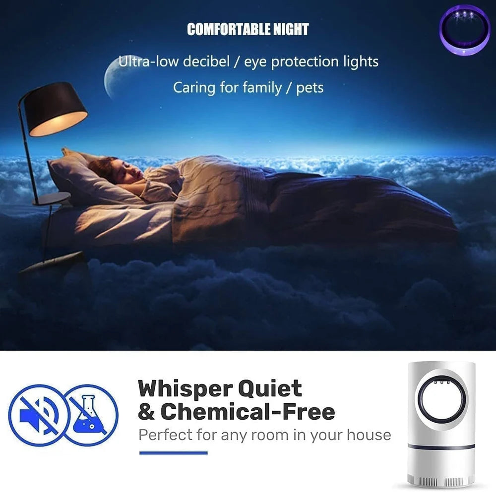 USB Mosquito Killer Lamp – Silent Indoor Bug Trap with UV Light & Fan Suction | Chemical-Free Protection for Home & Bedroom